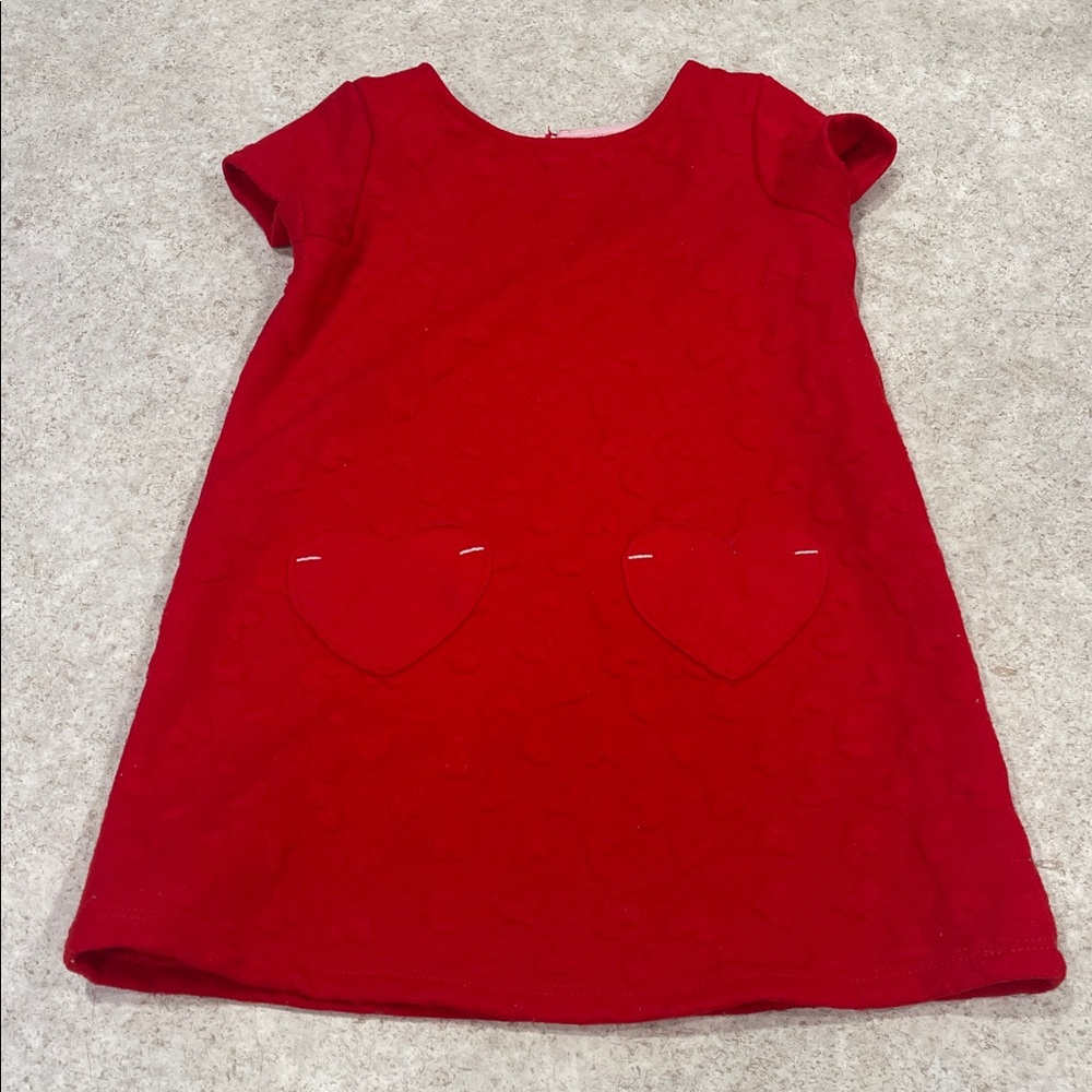 CAT & JACK RED PUFF HEARTS  VALENTINE’S DAY DRESS WITH 2 HEART POCKETS SIZE 2T